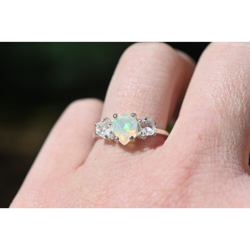 Raw crystal ring, Raw Diamond Engagement Ring, Opal Wedding Ring, Rough Gemstone